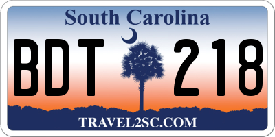 SC license plate BDT218