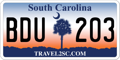 SC license plate BDU203