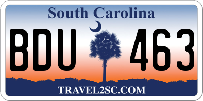 SC license plate BDU463