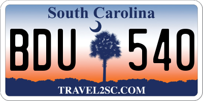 SC license plate BDU540