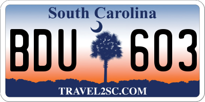 SC license plate BDU603