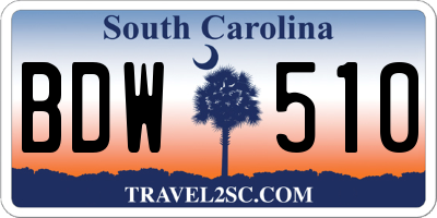 SC license plate BDW510