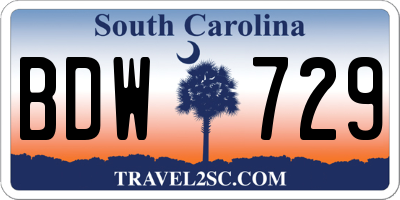 SC license plate BDW729