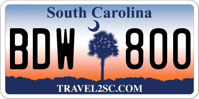 SC license plate BDW800