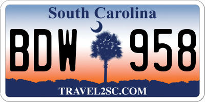 SC license plate BDW958