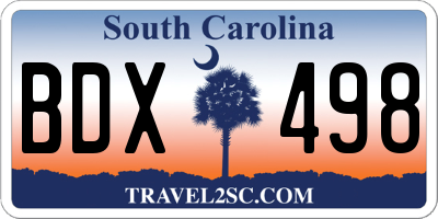 SC license plate BDX498