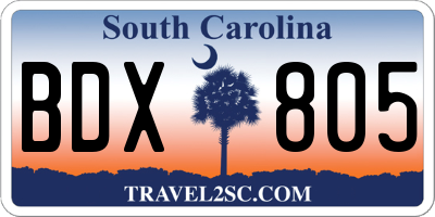 SC license plate BDX805