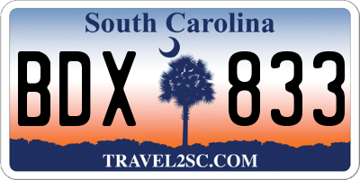 SC license plate BDX833