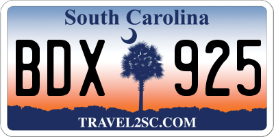 SC license plate BDX925