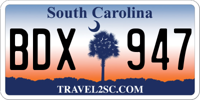 SC license plate BDX947