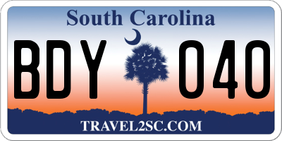 SC license plate BDY040