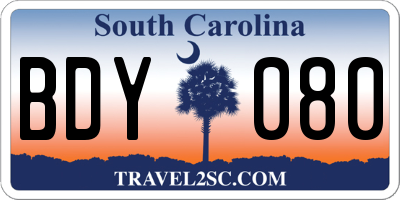 SC license plate BDY080