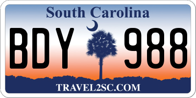 SC license plate BDY988