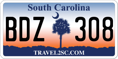 SC license plate BDZ308