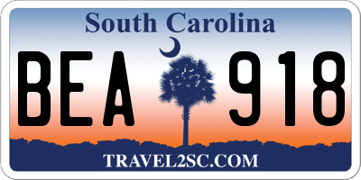 SC license plate BEA918
