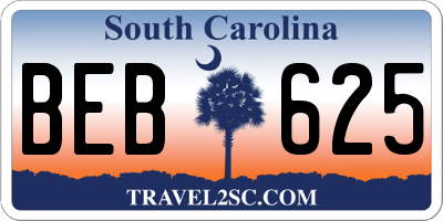 SC license plate BEB625