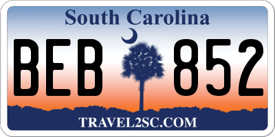 SC license plate BEB852