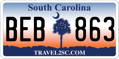 SC license plate BEB863