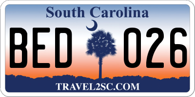 SC license plate BED026