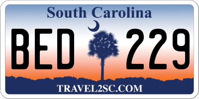 SC license plate BED229