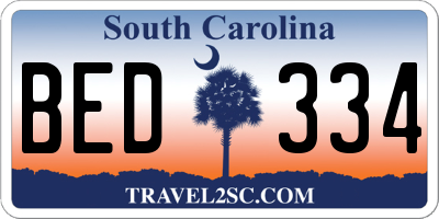 SC license plate BED334