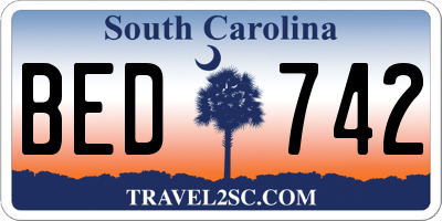 SC license plate BED742