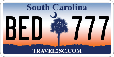 SC license plate BED777