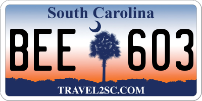 SC license plate BEE603