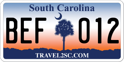 SC license plate BEF012