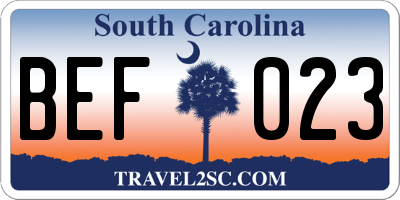 SC license plate BEF023