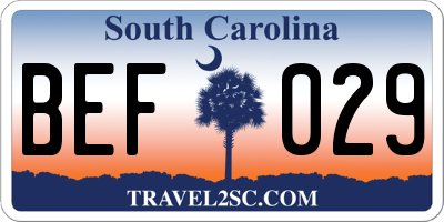 SC license plate BEF029