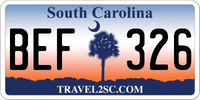 SC license plate BEF326