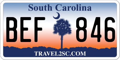 SC license plate BEF846