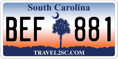 SC license plate BEF881