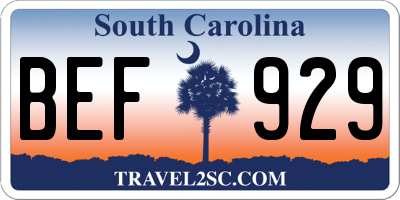 SC license plate BEF929