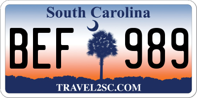 SC license plate BEF989