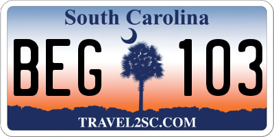 SC license plate BEG103