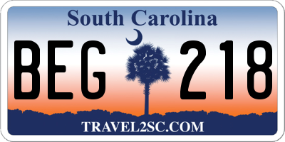 SC license plate BEG218