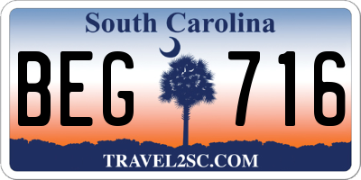 SC license plate BEG716