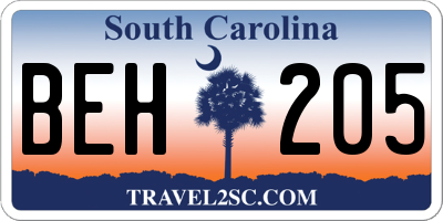 SC license plate BEH205