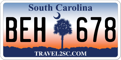 SC license plate BEH678