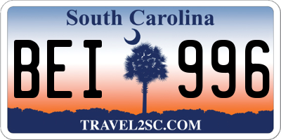 SC license plate BEI996