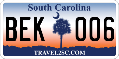 SC license plate BEK006