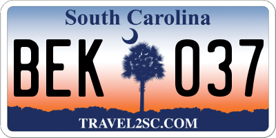 SC license plate BEK037