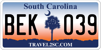 SC license plate BEK039