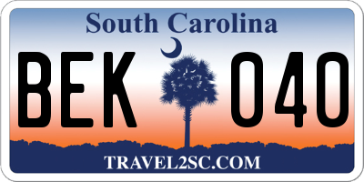 SC license plate BEK040