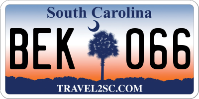 SC license plate BEK066