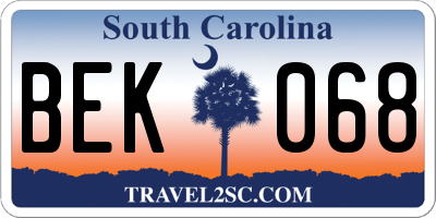 SC license plate BEK068