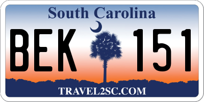 SC license plate BEK151