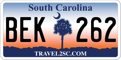 SC license plate BEK262